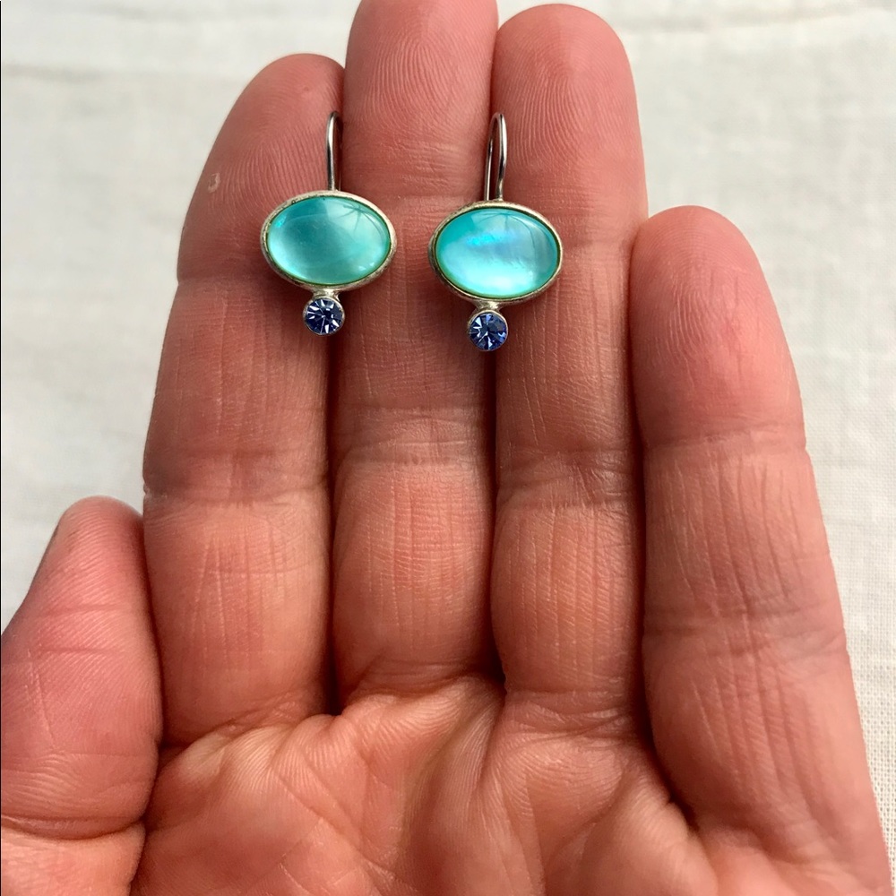 LC Turquoise Blue Glass Dangle Earrings 1990’s